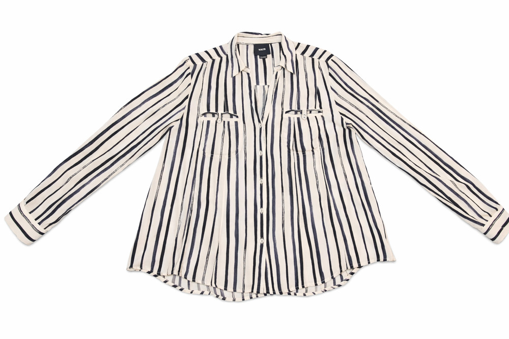 Maeve Anthropologie Womens Shirt 6 Striped Button Front Rayon Blouse Pocket Boho
